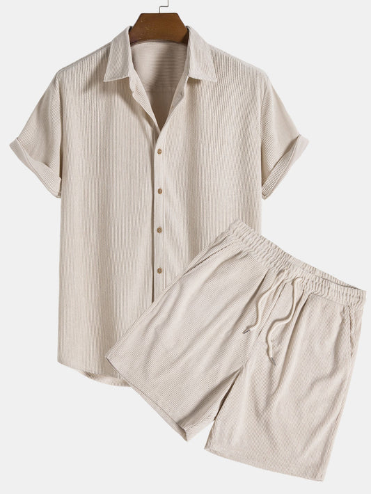 Luftig Sommer Sæt Med Skjorte Og Shorts Heren zomer sets SUNA Beige S