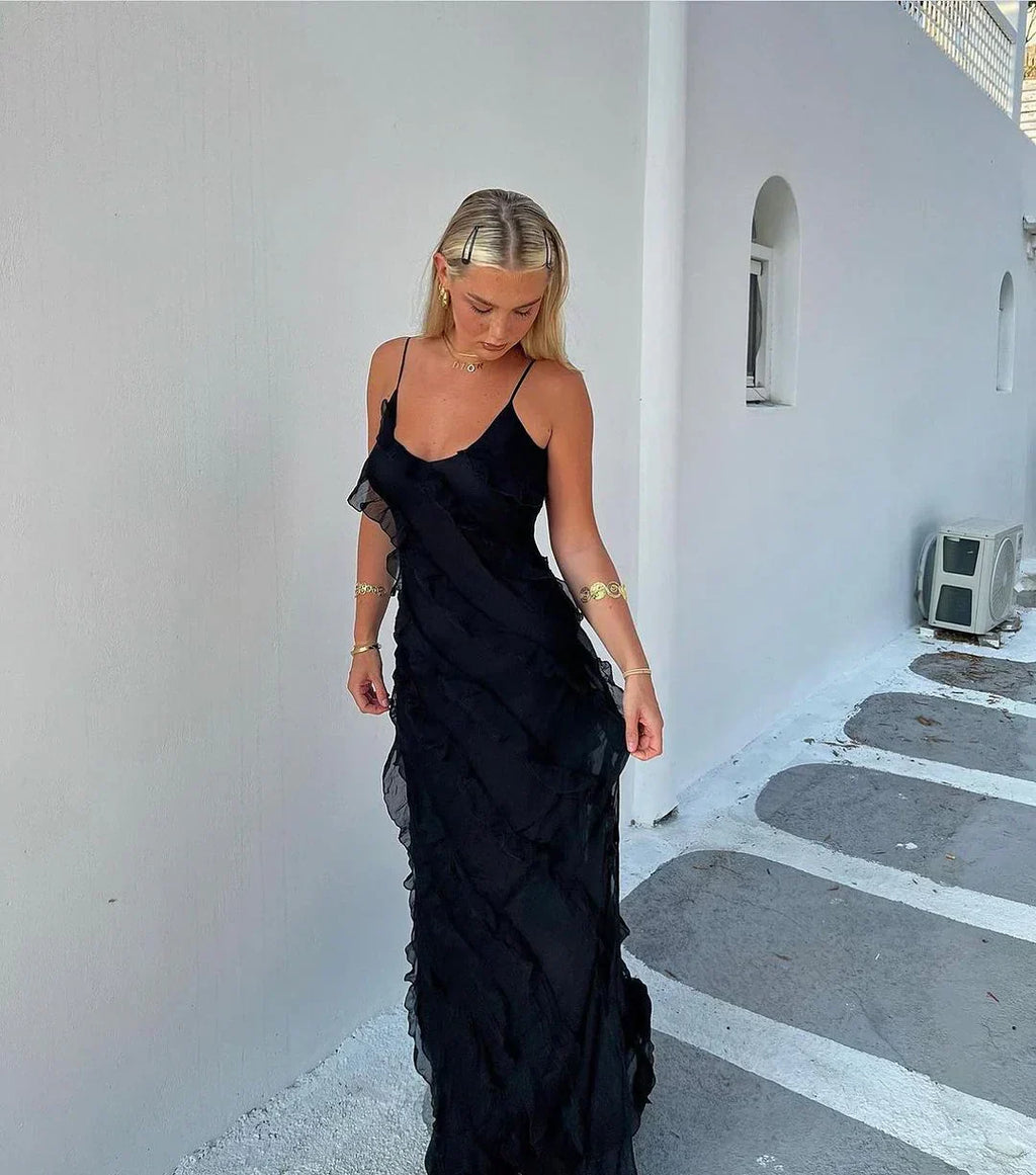 SUNA Lyla Flamenco Muse Kjolen Off Skulder Rygfri Maxi Romantisk