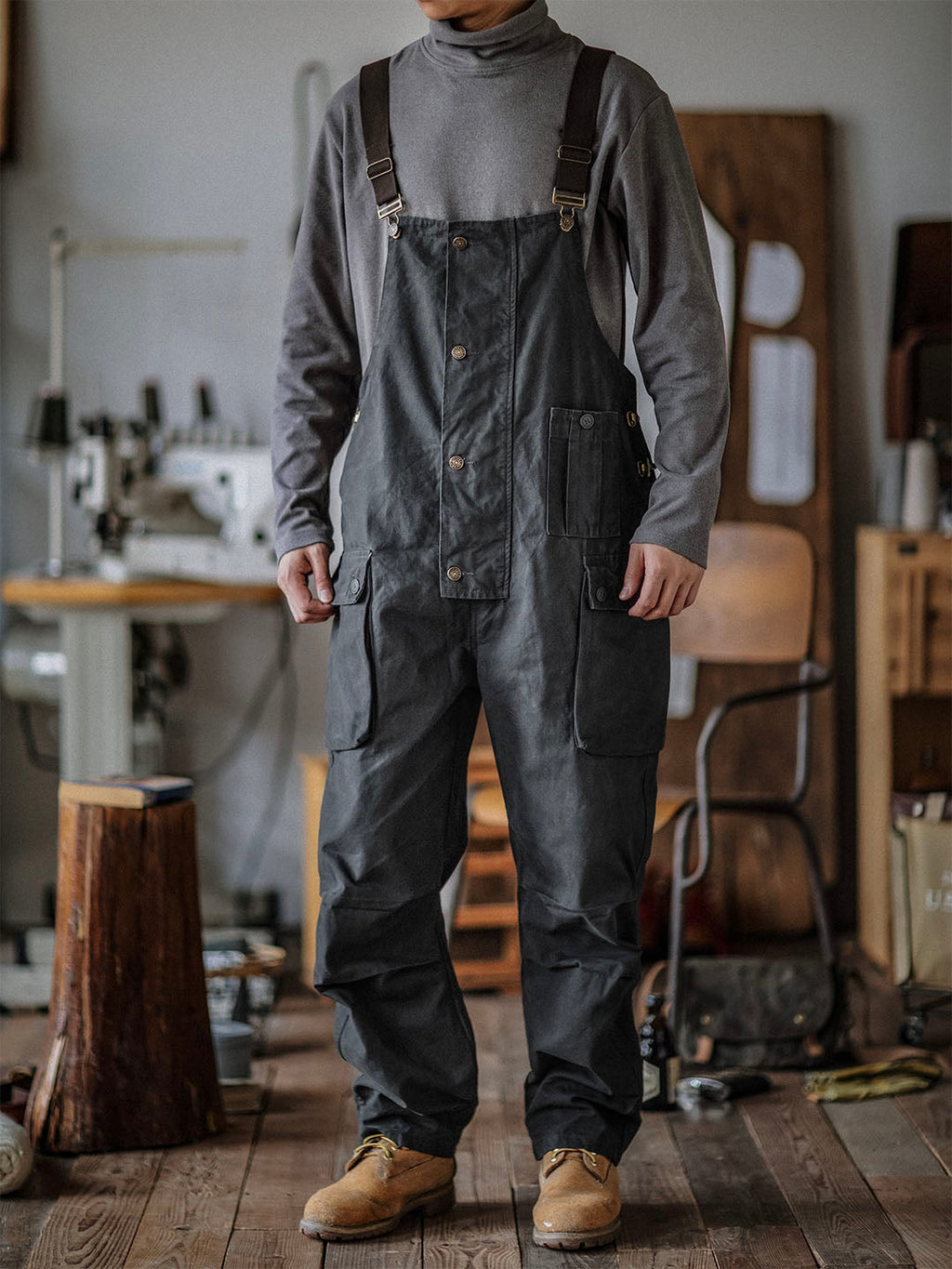 SUNA Herre Overalls Sort Størrelse M Slidstærkt Canvas