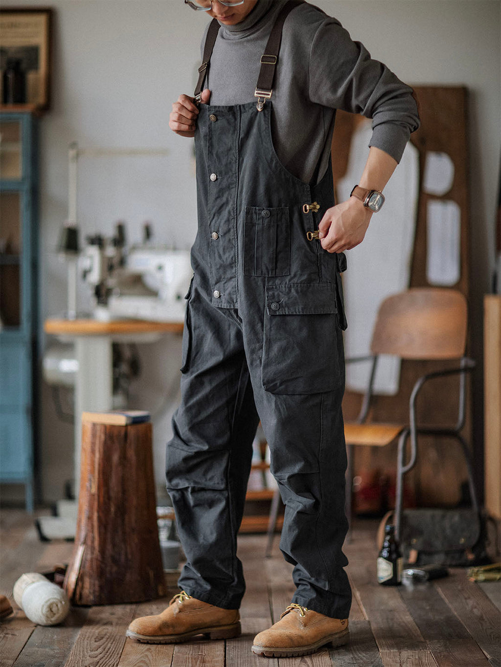 SUNA Herre Overalls Sort Størrelse M Slidstærkt Canvas