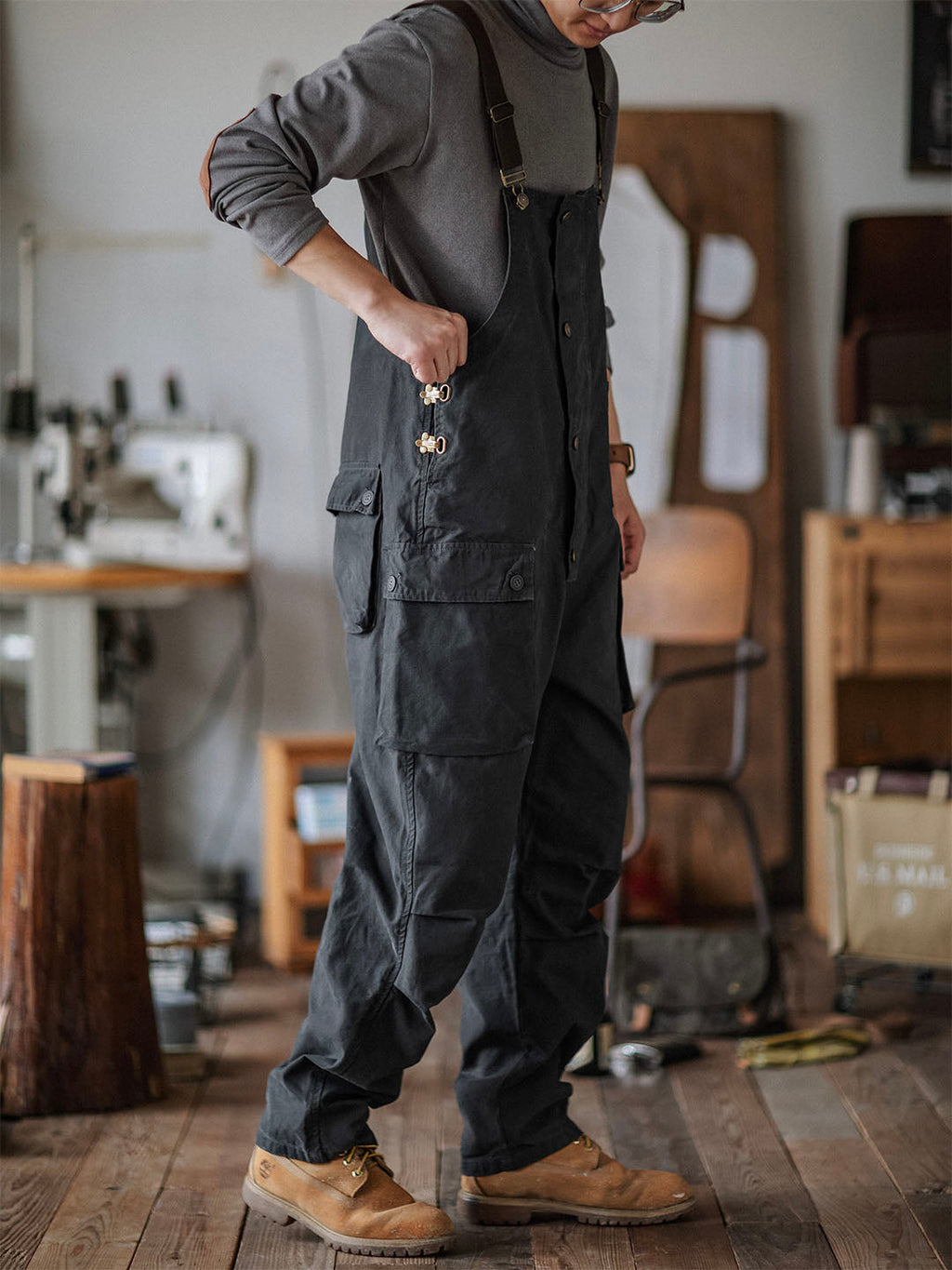 SUNA Herre Overalls Sort Størrelse M Slidstærkt Canvas