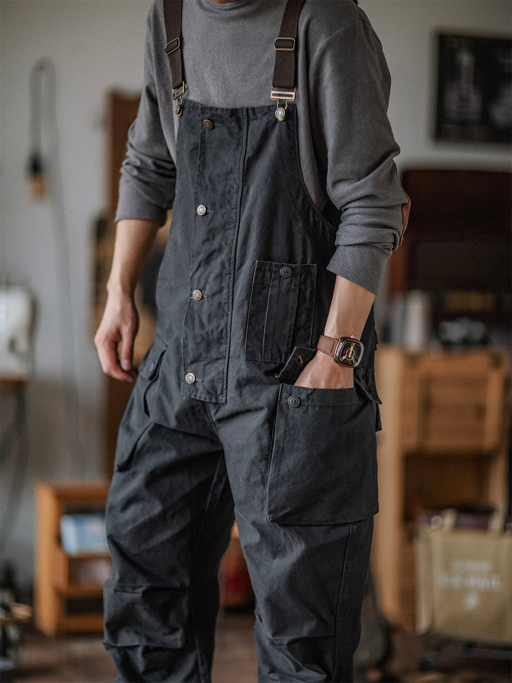 SUNA Herre Overalls Sort Størrelse M Slidstærkt Canvas