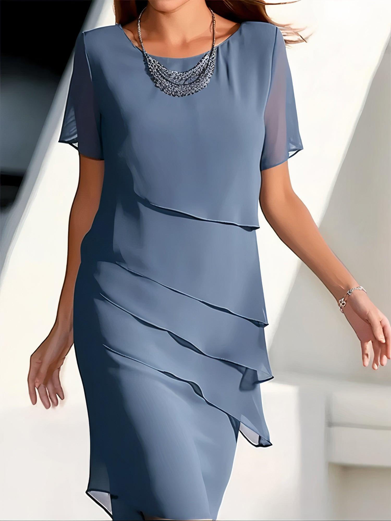 SUNA Midikjole Plisseret – Elegant Look - Formelt Kjole Blå