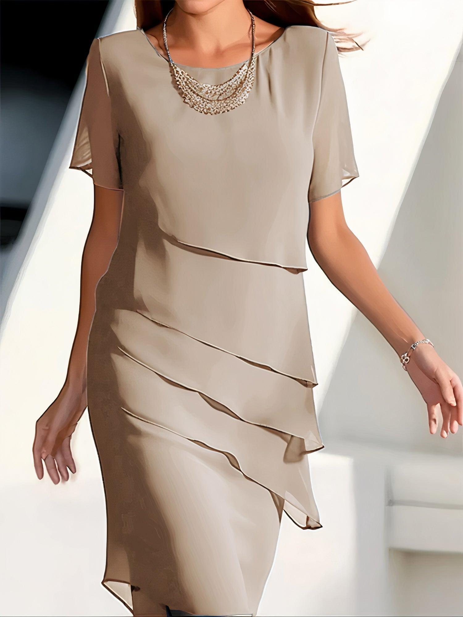 SUNA Midikjole Plisseret – Elegant Look - Formelt Kjole Khaki