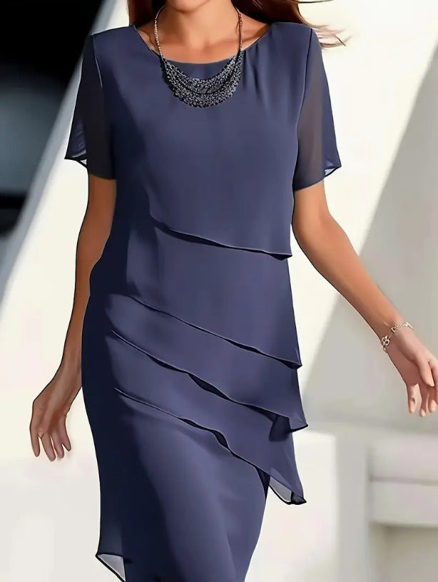 SUNA Midikjole Plisseret – Elegant Look - Formelt Kjole Marineblå