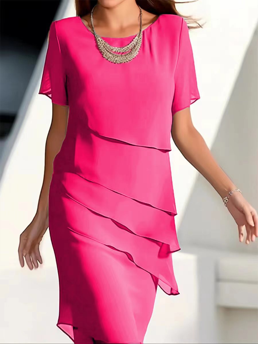 SUNA Midikjole Plisseret – Elegant Look - Formelt Kjole Lyserød