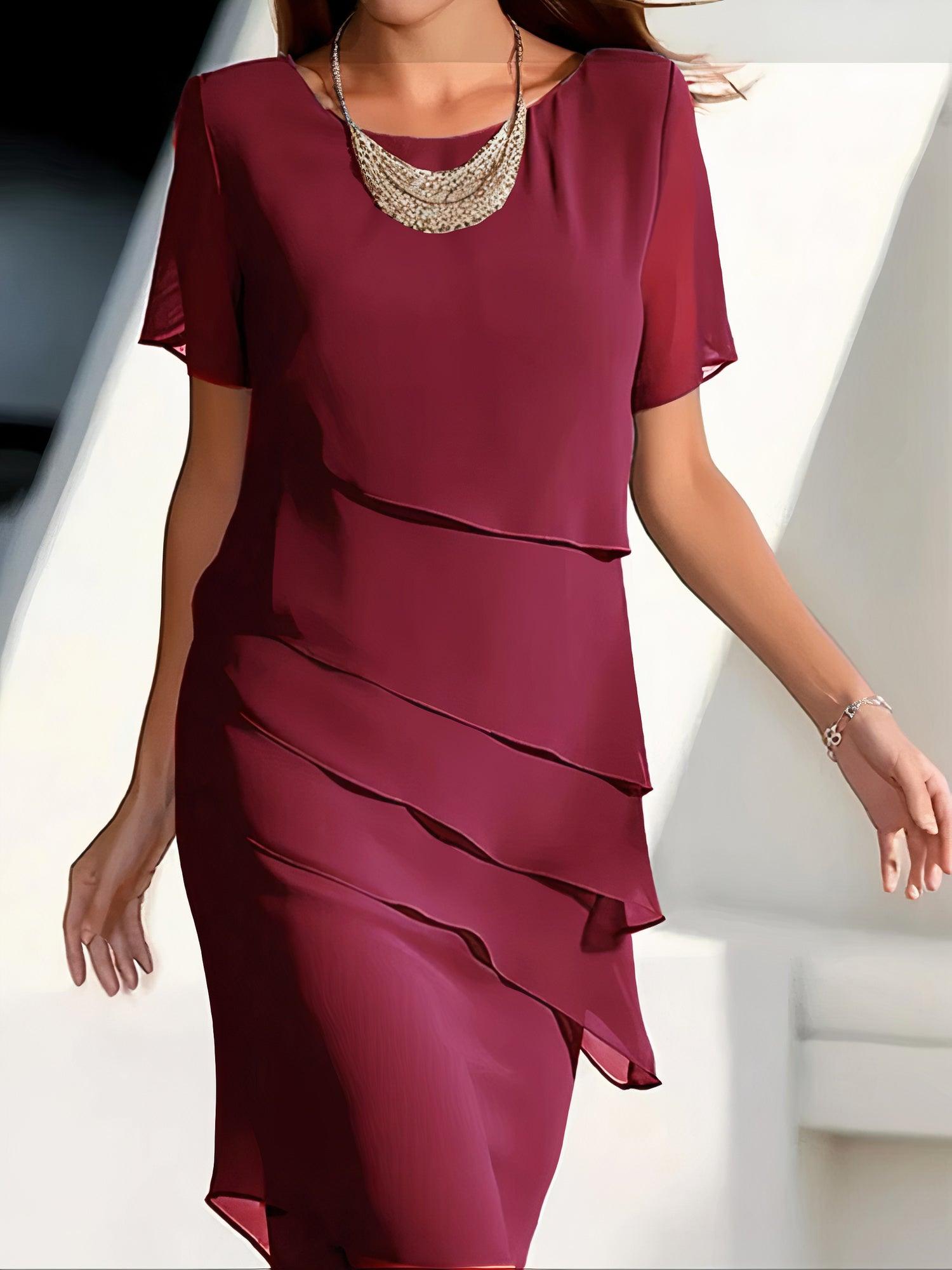 SUNA Midikjole Plisseret – Elegant Look - Formelt Kjole Rød