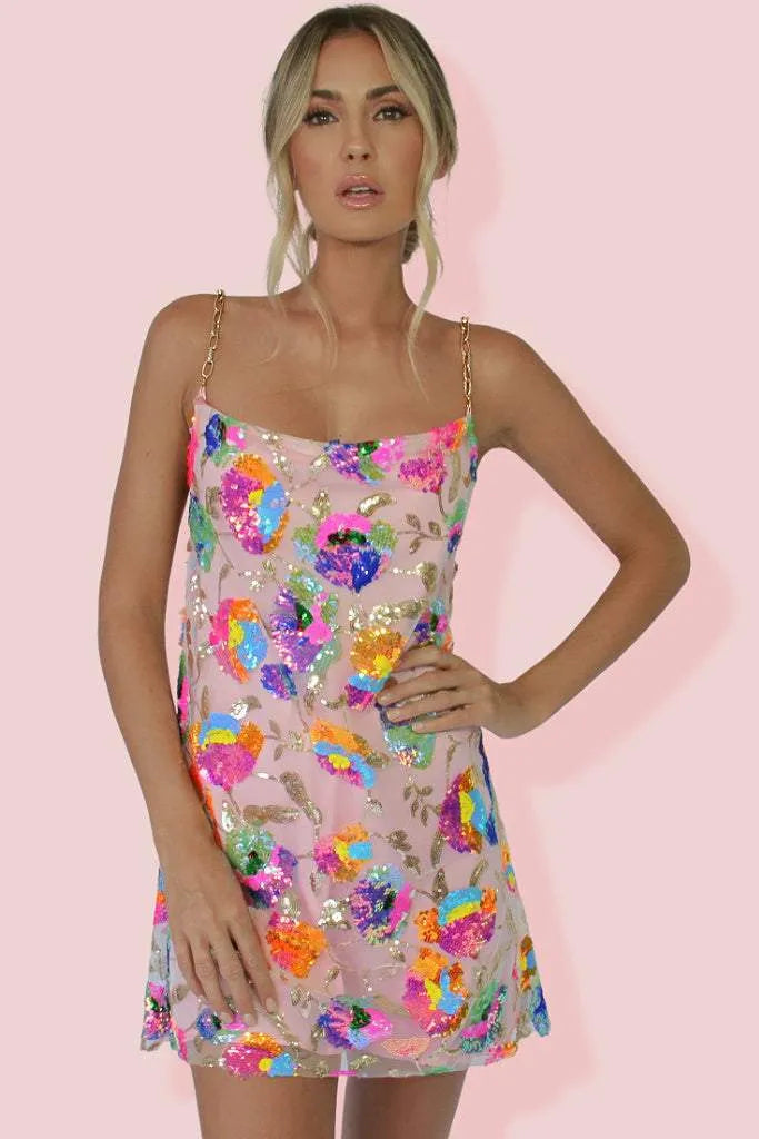 SUNA Neon Flora Kjole - Dristig Glans - Neon Kjole Blomsterprint