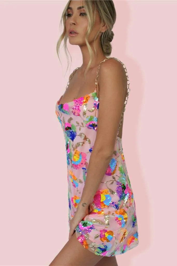 SUNA Neon Flora Kjole - Dristig Glans - Neon Kjole Blomsterprint