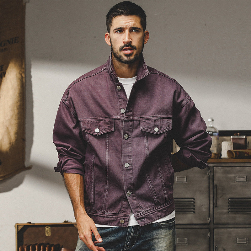 SUNA Herre Denim Jakke – Afslappet Pasform Med Knaplukning - Denim Jakke, Casual Tøj, Herremode, Stilfuld Ydertøj Lilla