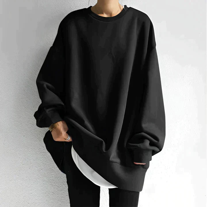 SUNA Dame Oversize Sweatshirt – Rundhalset Trøje med Lange Ærmer Sort
