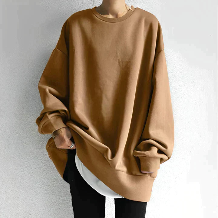 SUNA Dame Oversize Sweatshirt – Rundhalset Trøje med Lange Ærmer Brun
