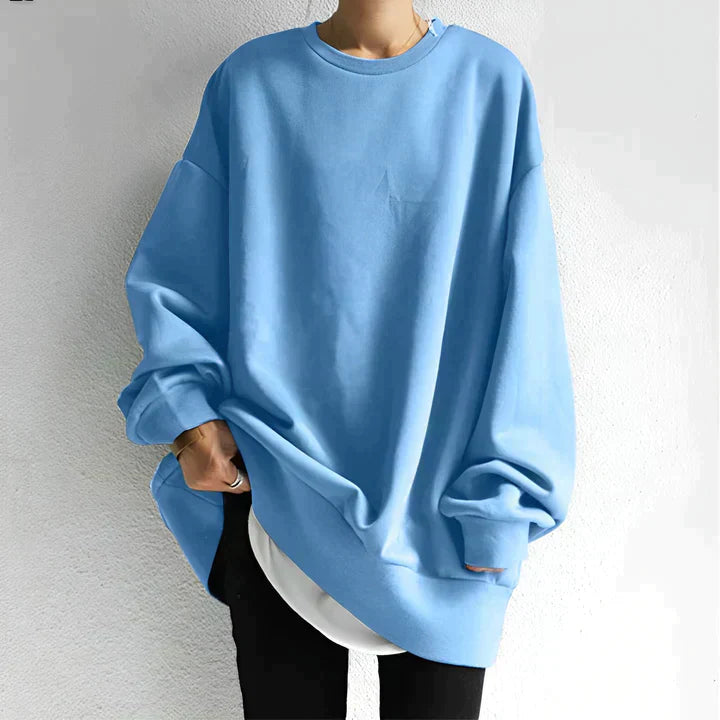 SUNA Dame Oversize Sweatshirt – Rundhalset Trøje med Lange Ærmer Lysblå