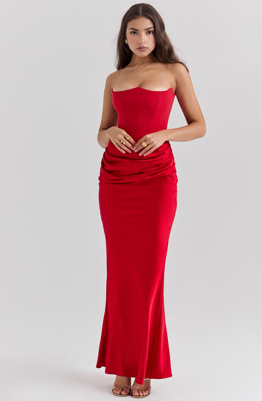SUNA Poleret Satin Kjole – Skulptureret Bodice - Festkjole Satin