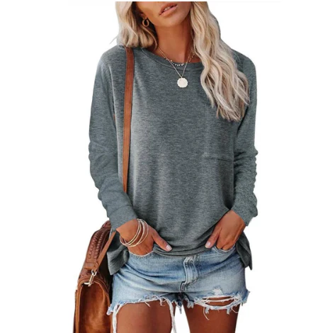 SUNA Dame Sweatshirt Trøje – Rundhalset Sweat med Afslappet Pasform Mørkegrå