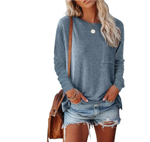 SUNA Dame Sweatshirt Trøje – Rundhalset Sweat med Afslappet Pasform Blå