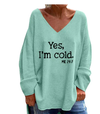 SUNA Dame Sweater – Oversized Trøje med V-Hals i Plusstørrelse Grøn