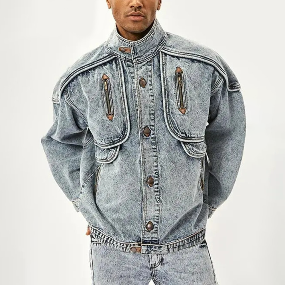 SUNA Herre Vintage Denimjakke – Klassisk Pasform og Slidstærkt Stof - Tidløs Mode, Denimjakke, Herremode 3XL