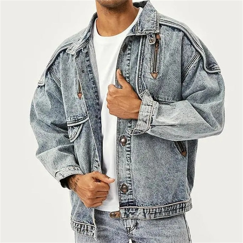 SUNA Herre Vintage Denimjakke – Klassisk Pasform og Slidstærkt Stof - Tidløs Mode, Denimjakke, Herremode