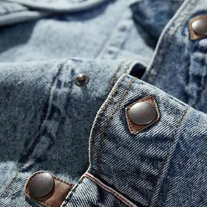 SUNA Herre Vintage Denimjakke – Klassisk Pasform og Slidstærkt Stof - Tidløs Mode, Denimjakke, Herremode