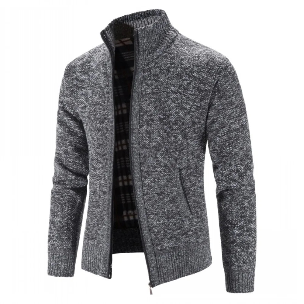 SUNA Herre Cardigan – Efterårs og Vinter Stribet Strik med Ståkrave
