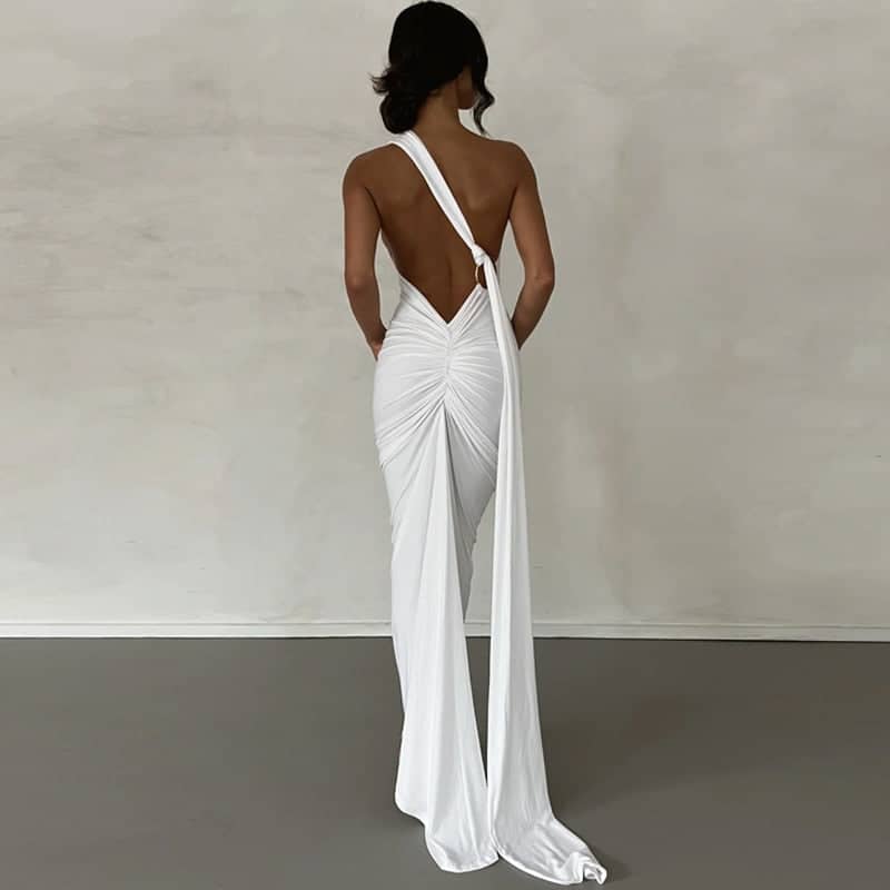 SUNA Event Ready Skulder Maxi Kjole Med Rygløst Design Hvid