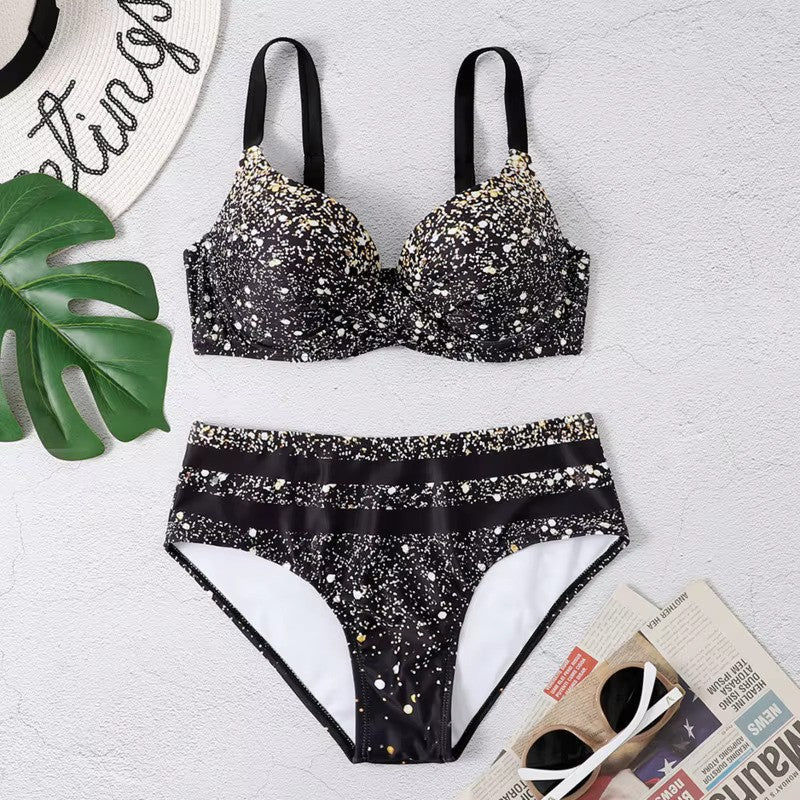 SUNA Bikini Med Høj Talje Og Bladprint Til Damer