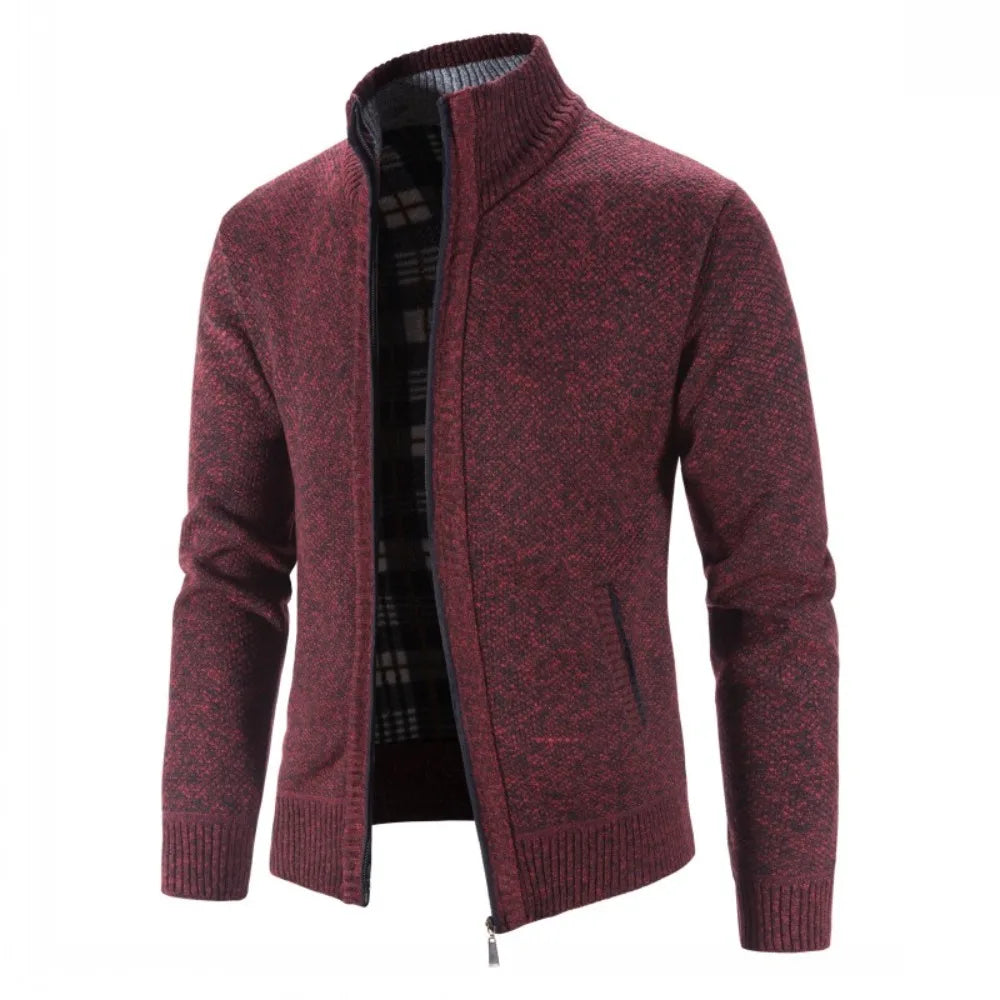 SUNA Herre Cardigan – Efterårs og Vinter Stribet Strik med Ståkrave