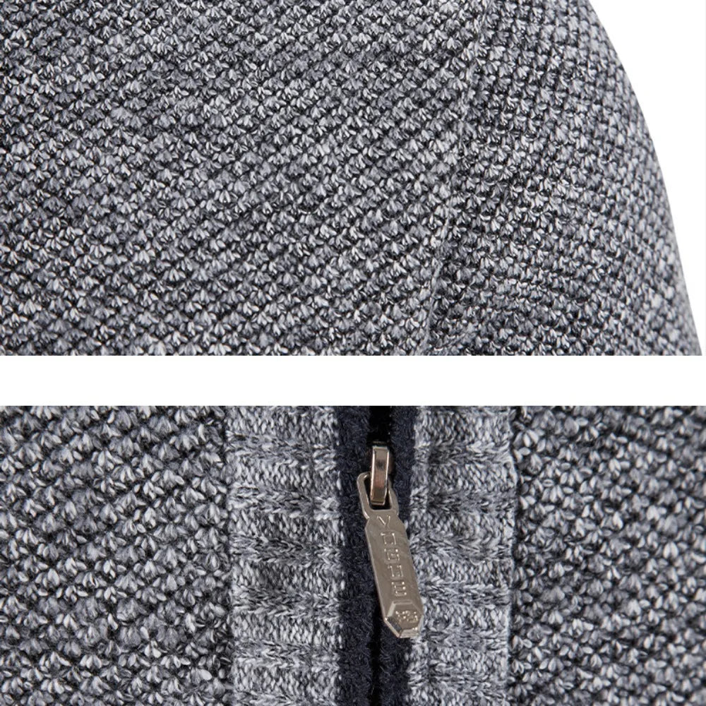 SUNA Herre Cardigan – Efterårs og Vinter Stribet Strik med Ståkrave