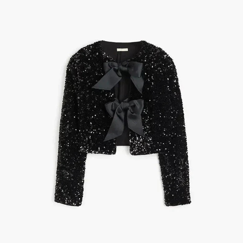 SUNA Chloé - Modisk Glitterjakke i Elegant Design Sort
