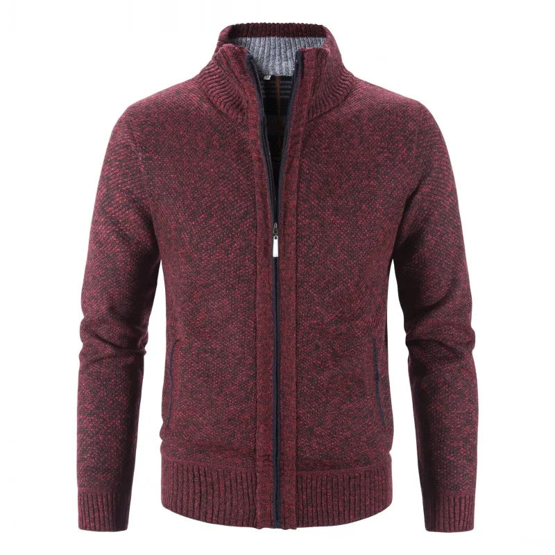SUNA Herre Cardigan – Efterårs og Vinter Stribet Strik med Ståkrave Vinsort