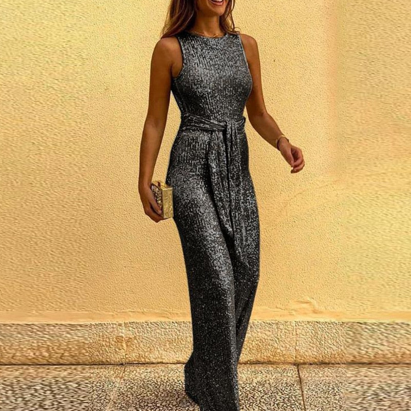 SUNA Line - Glitter Jumpsuit til Kvinder Elegant Outfit Sort
