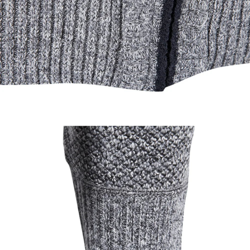 SUNA Herre Cardigan – Efterårs og Vinter Stribet Strik med Ståkrave