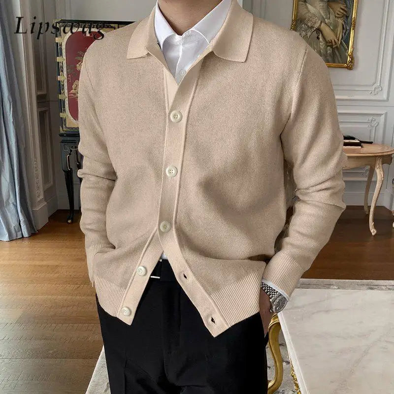 SUNA Herre Cardigan – “Felix Grant” Button-Up Stribet Striktrøje med Klassisk Look
