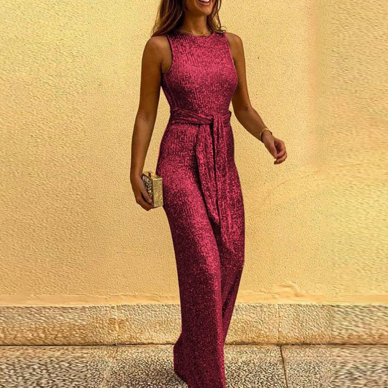 SUNA Line - Glitter Jumpsuit til Kvinder Elegant Outfit Rød