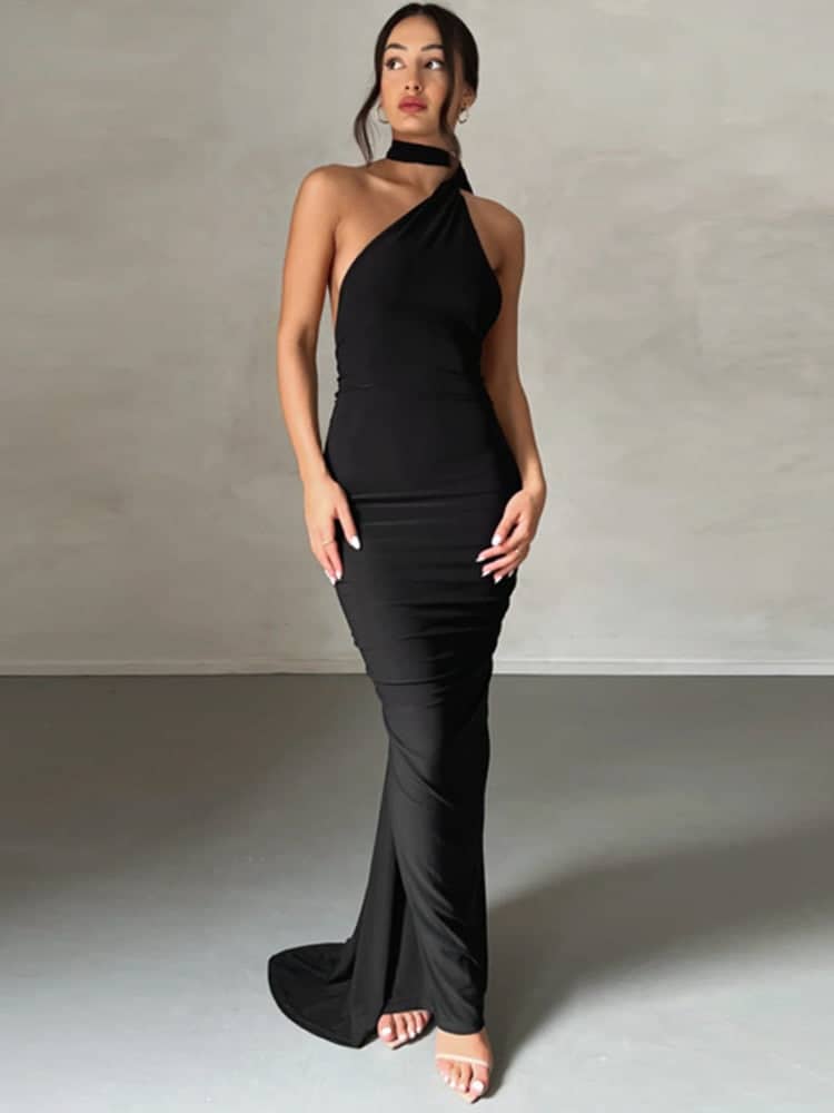 SUNA Event Ready Skulder Maxi Kjole Med Rygløst Design
