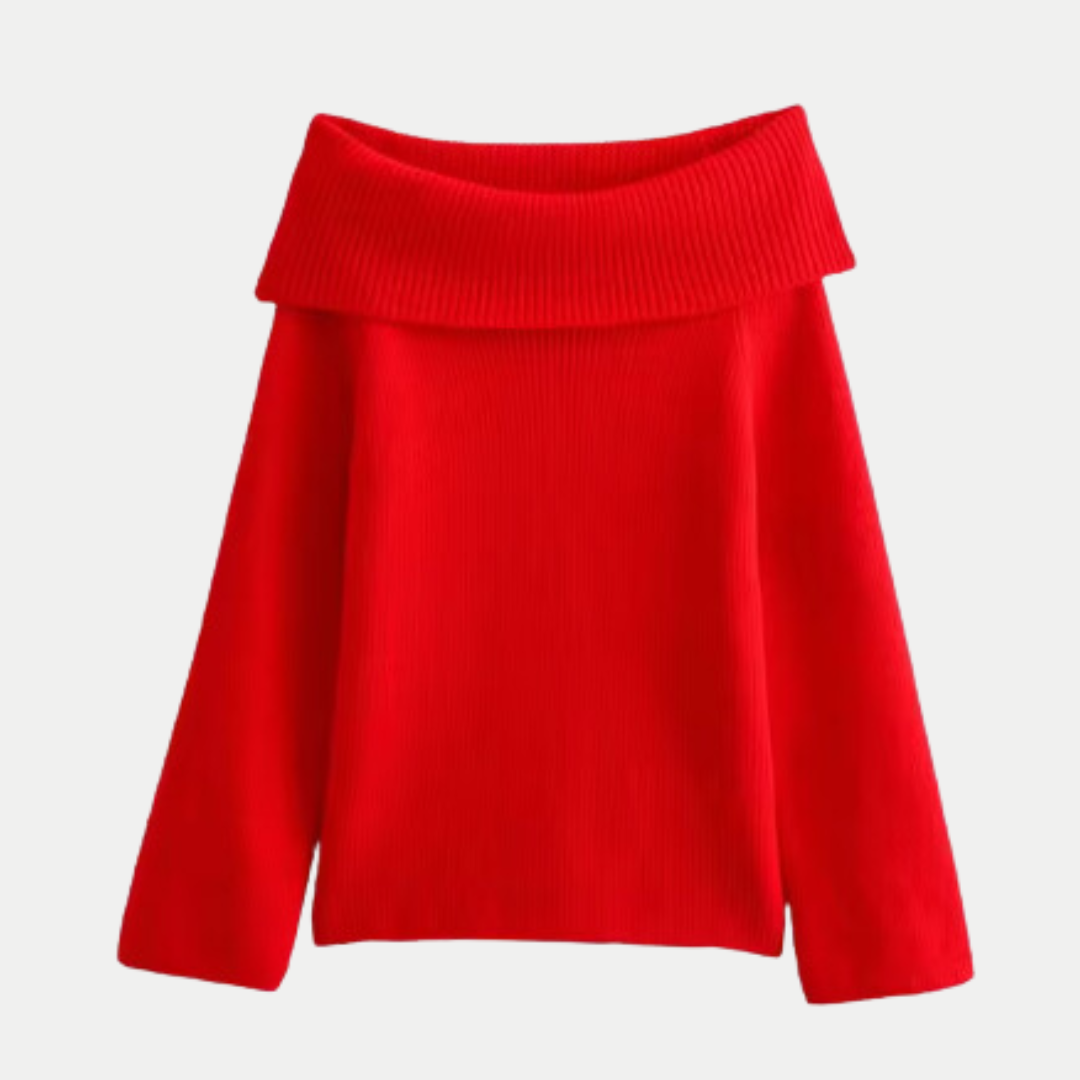 SUNA Ribstrikket Pullover Med Bare Skuldre Til Kvinder Rød