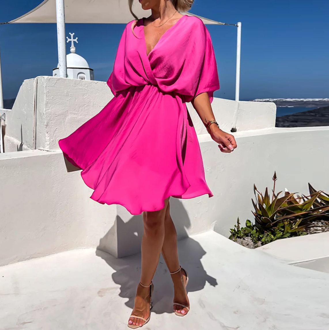 SUNA Twist Mini Kjole Ultralette Drapering Og Twistdetalje Pink
