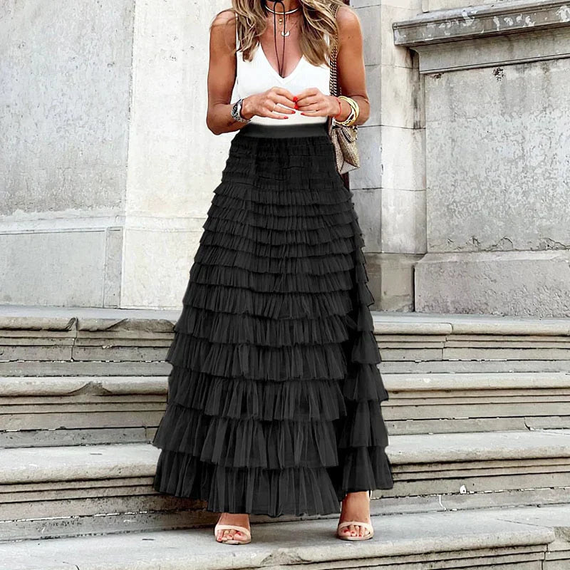 SUNA Dolce Maxi Nederdel med Elastisk Talje