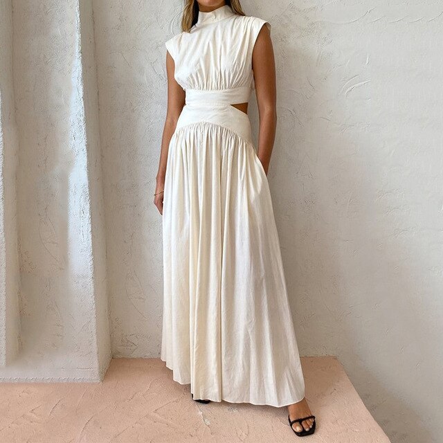 SUNA Eleni - Stilfuld kjole Elegant Maxikjole i Linned Og Form