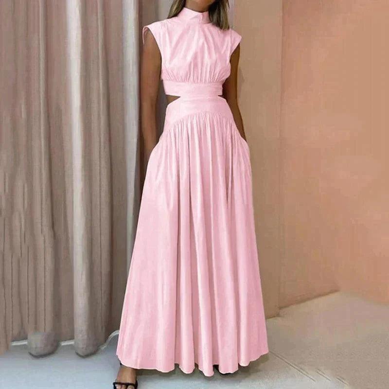 SUNA Eleni - Stilfuld kjole Elegant Maxikjole i Linned Og Form Rosa