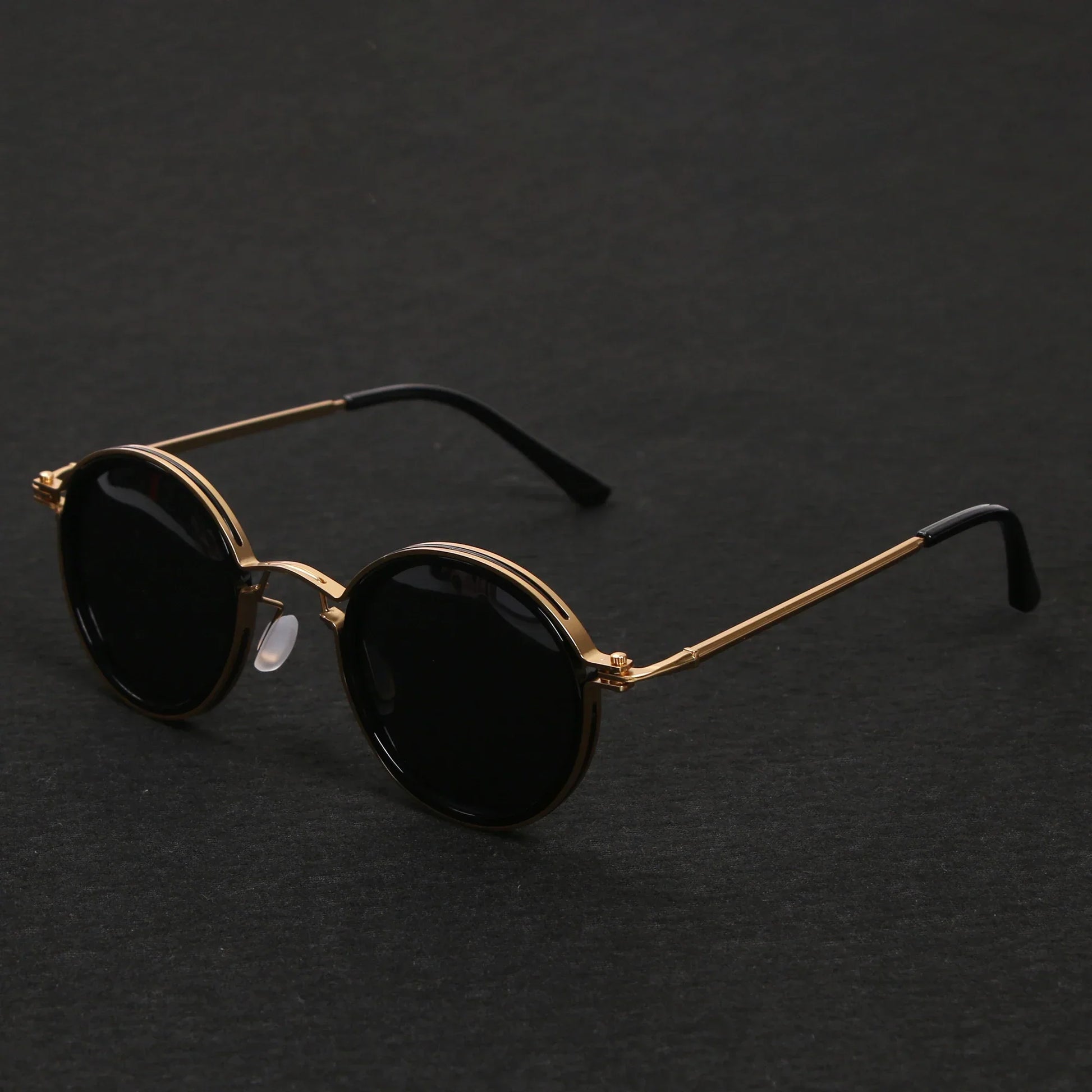 SUNA Retro Runde Solbriller Guld Sort