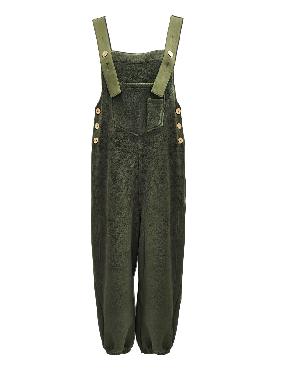 SUNA Kvinder Denim Overalls Blå Størrelse M Cotton Blend Oliven Fleece