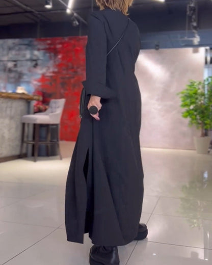 Kvinders Sort Maxi Kjole Med Lange Ærmer Størrelse M Polyester Kvinders Kjoler SUNA