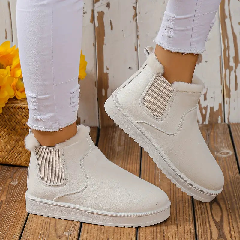 SUNA Dame Slip-On Støvler – Casual Støvler med Varm Foring og Elastiske Paneler