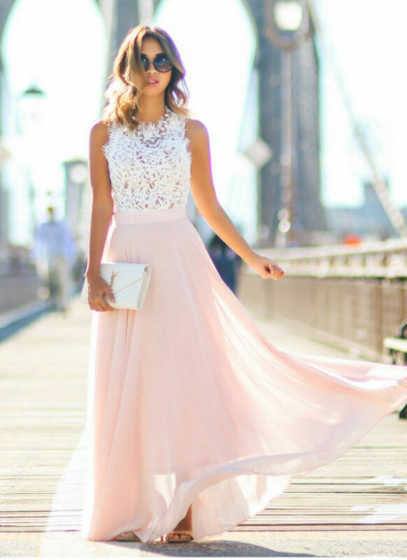 SUNA Elegant Hvid Chiffon Maxi Kjole Hvid