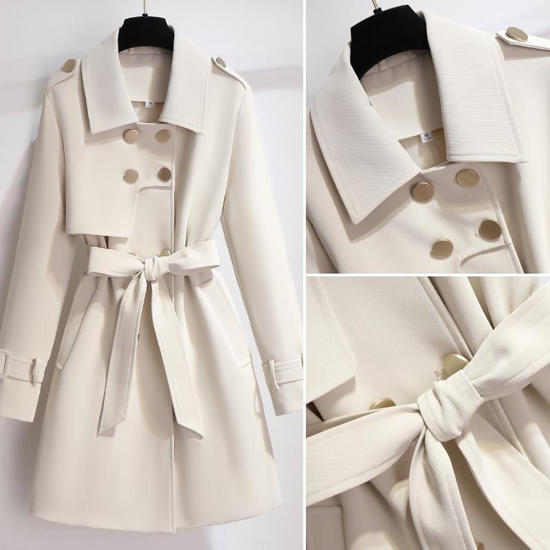 SUNA Hvid Trenchcoat til Dame - Elegant, knælang med bælte og revers