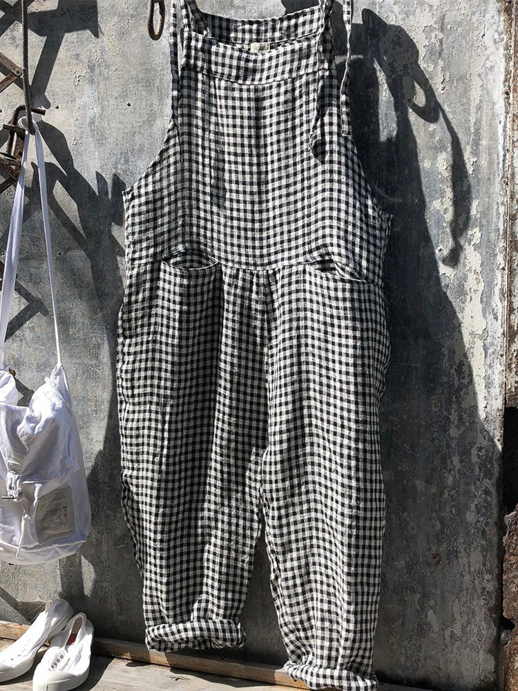 SUNA Kvinders Stribede Bredbenede Overalls Sort Tern