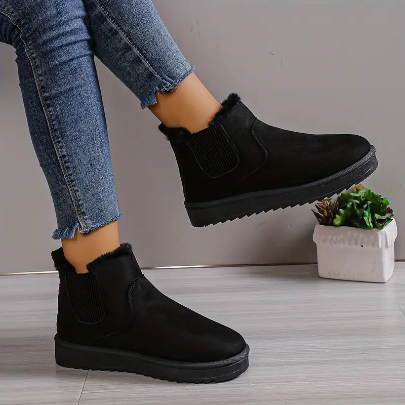 SUNA Dame Slip-On Støvler – Casual Støvler med Varm Foring og Elastiske Paneler