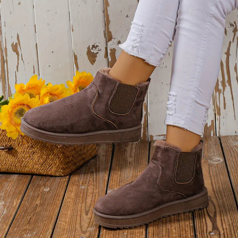 SUNA Dame Slip-On Støvler – Casual Støvler med Varm Foring og Elastiske Paneler